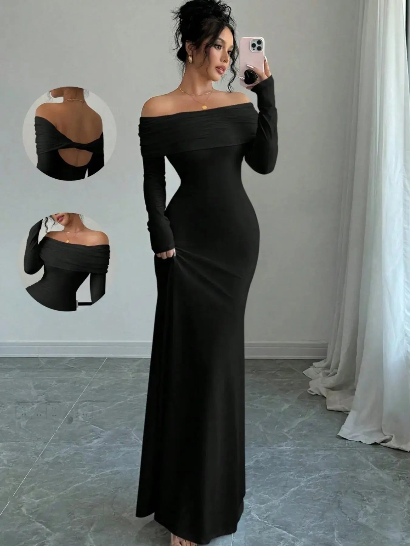 Off - Shoulder Long Sleeve Bodycon Maxi Dress - Diva